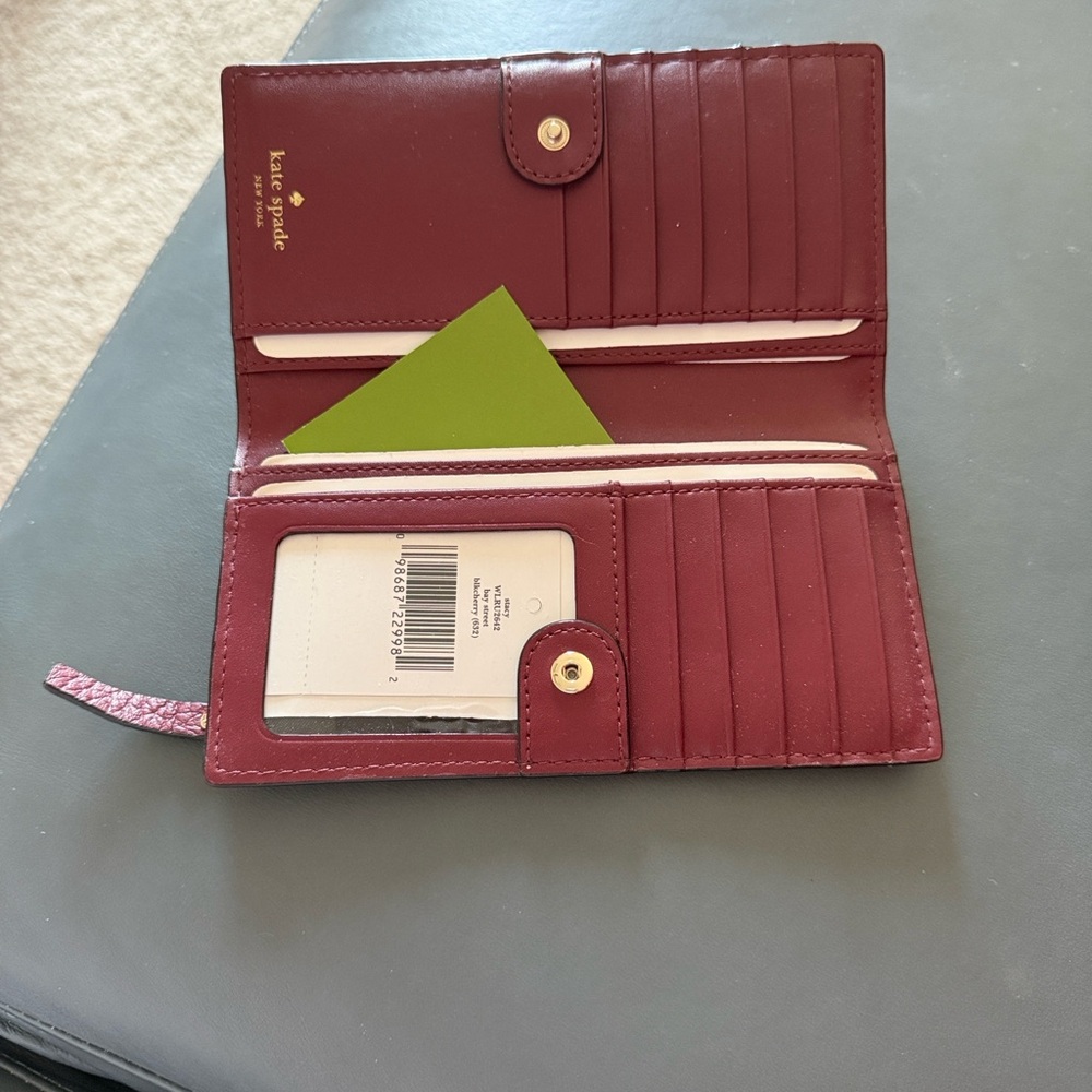 Kate Spade Bay Street Stacy Leather Wallet NEW Black Cherry Burgundy - Picture 4 of 6